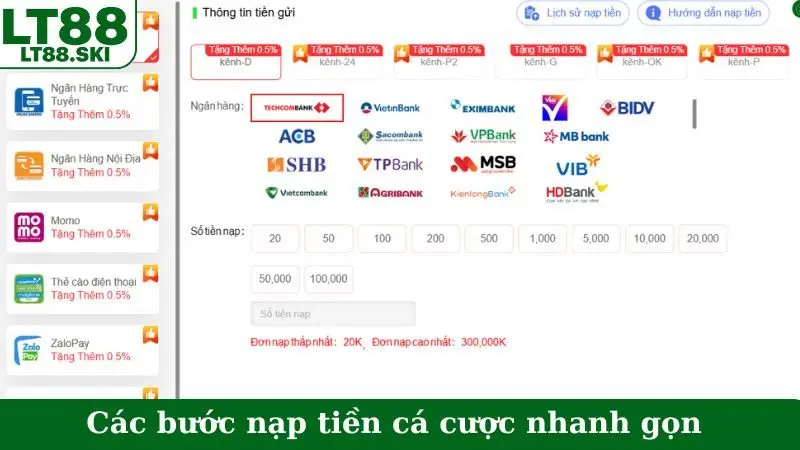 Các bước nạp tiền cá cược nhanh gọn