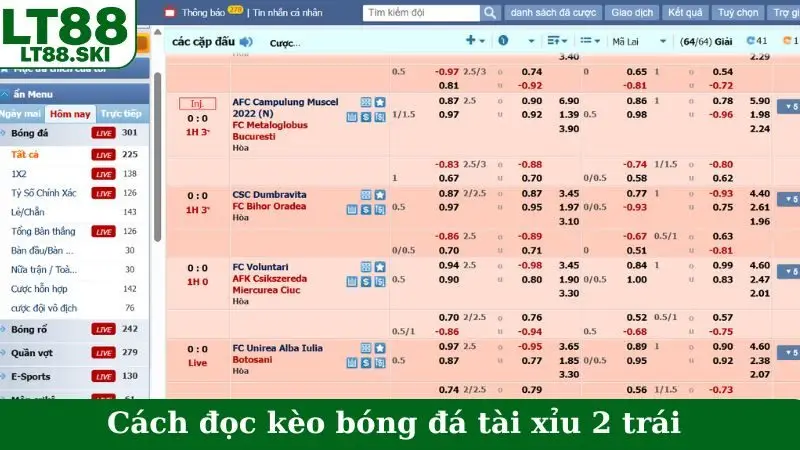Cách đọc kèo bóng đá tài xỉu 2 trái