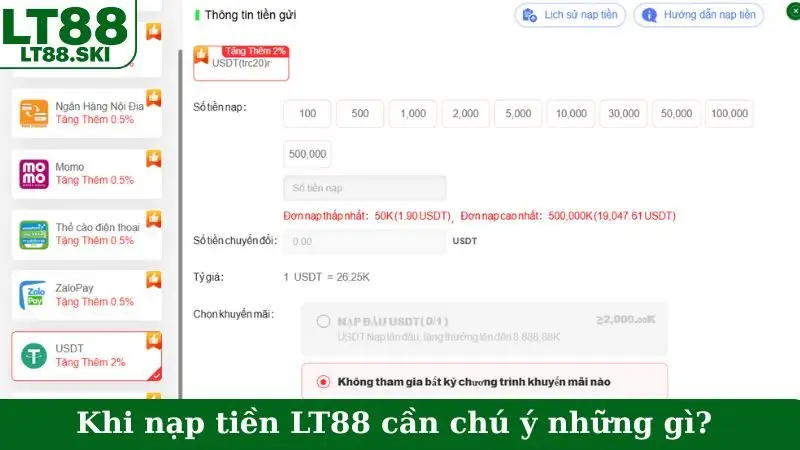 Khi nạp tiền LT88 cần chú ý những gì?